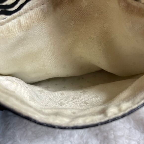 Fossil Morgan Messenger bag canvas beige,red &black stripes beige leather trims - Picture 11 of 15